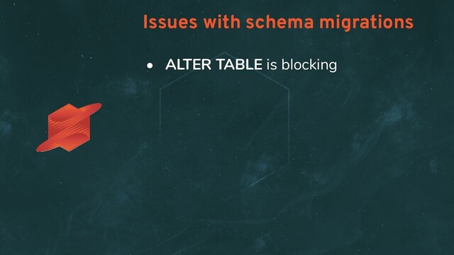 • ALTER TABLE is blocking
Issues with schema migrations
