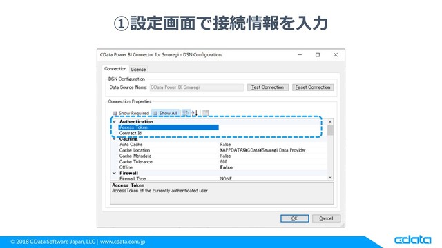 © 2018 CData Software Japan, LLC | www.cdata.com/jp
①設定画面で接続情報を入力
