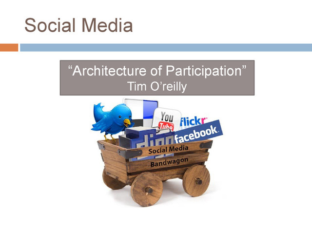 Social Media
“Architecture of Participation”
Tim O’reilly
