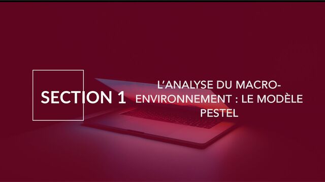 SECTION 1
L’ANALYSE DU MACRO-
ENVIRONNEMENT : LE MODÈLE
PESTEL
