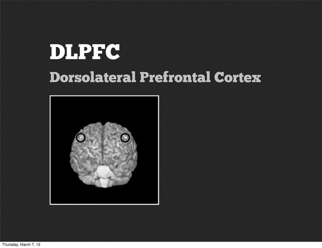 DLPFC
Dorsolateral Prefrontal Cortex
Thursday, March 7, 13
