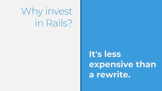Why invest
in Rails?
It's less
expensive than
a rewrite.
