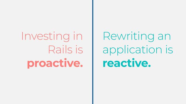 Investing in
Rails is
proactive.
Rewriting an
application is
reactive.

