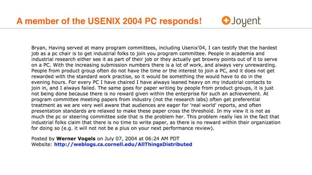 A member of the USENIX 2004 PC responds!
