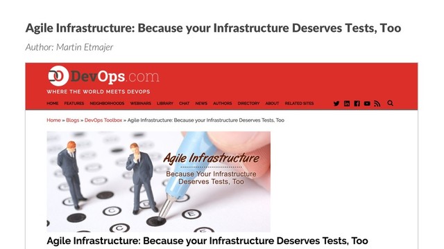 Agile Infrastructure: Because your Infrastructure Deserves Tests, Too
Author: Martin Etmajer
