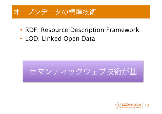 Φʔϓϯσʔλͷඪ४ٕज़
•  RDF: Resource Description Framework
•  LOD: Linked Open Data

ηϚϯςΟοΫ΢Σϒٕज़͕ج
