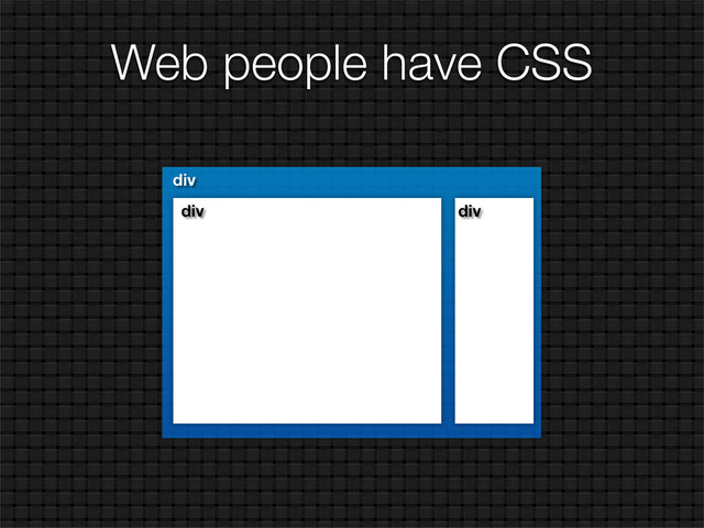 Web people have CSS
div
div div
