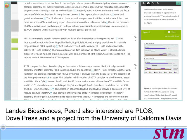 Landes Biosciences, PeerJ also interested are PLOS,
Dove Press and a project from the University of California Davis
