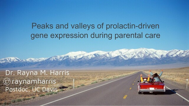 Peaks and valleys of prolactin-driven
gene expression during parental care
Dr. Rayna M. Harris
raynamharris
Postdoc, UC Davis
1
