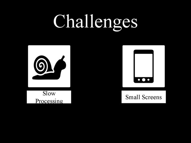 Small Screens
Slow
Processing
Challenges
