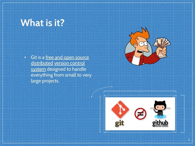 What is it?
▪ Git is a free and open source
distributed version control
system designed to handle
everything from small to very
large projects.
2

