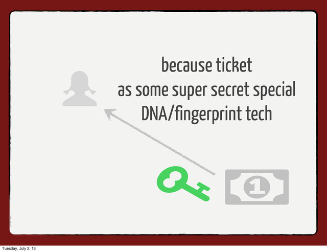 because ticket
as some super secret special
DNA/fingerprint tech
Tuesday, July 2, 13
