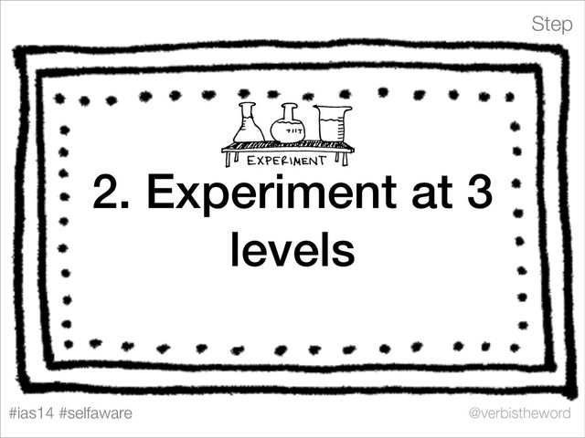 Step
#ias14 #selfaware @verbistheword
2. Experiment at 3
levels
