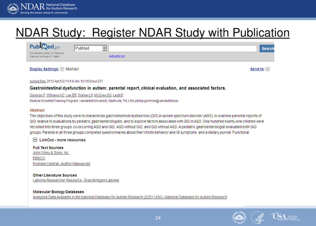 24
NDAR Study: Register NDAR Study with Publication
