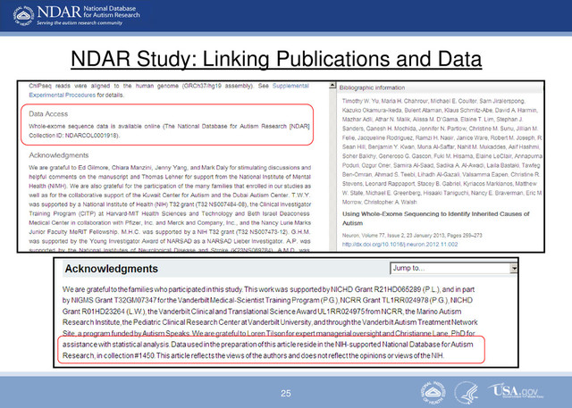 25
NDAR Study: Linking Publications and Data
