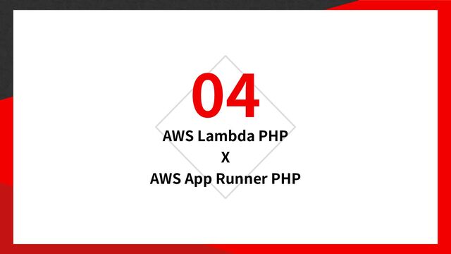 04
AWS Lambda PHP


X
 
AWS App Runner PHP
