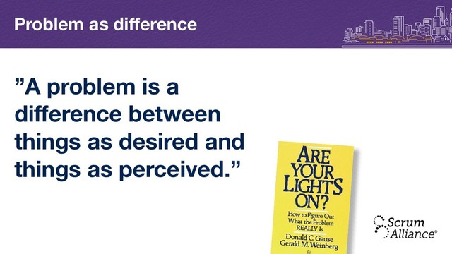 Problem as difference
”A problem is a
diﬀerence between
things as desired and
things as perceived.”
