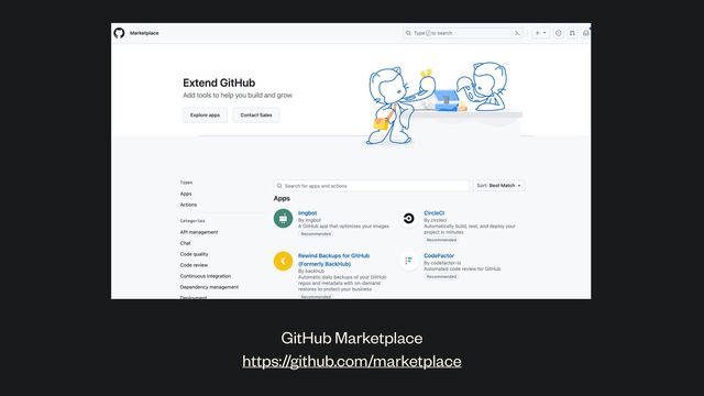 GitHub Marketplace


https://github.com/marketplace

