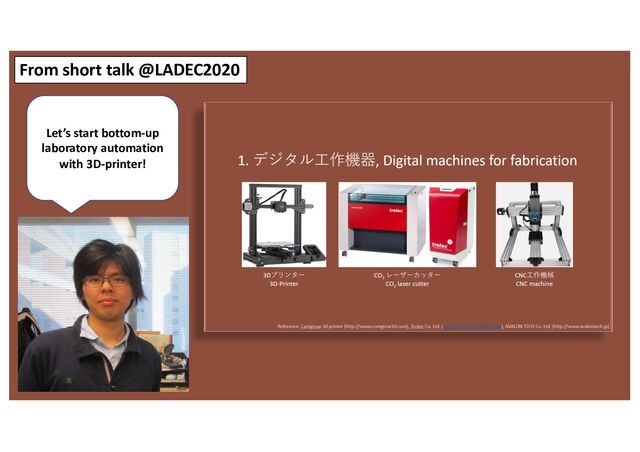 From short talk @LADEC2020
Let’s start bottom-up
laboratory automation
with 3D-printer!
