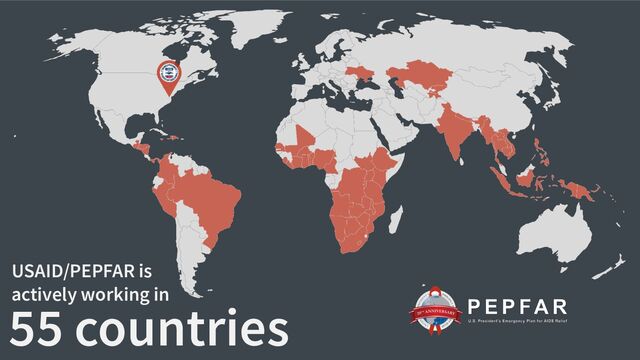 55 countries
USAID/PEPFAR is
actively working in
