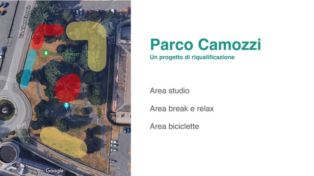 Parco Camozzi
Un progetto di riqualificazione
Area studio
Area break e relax
Area biciclette
