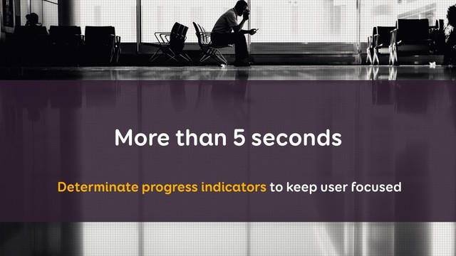 More than 5 seconds
Determinate progress indicators to keep user focused
