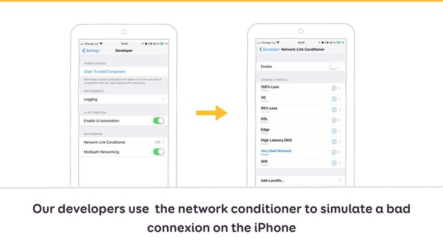 Our developers use the network conditioner to simulate a bad
connexion on the iPhone
