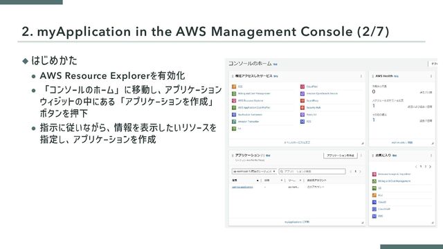 ◆
⚫ AWS Resource Explorer
⚫
⚫
2. myApplication in the AWS Management Console (2/7)

