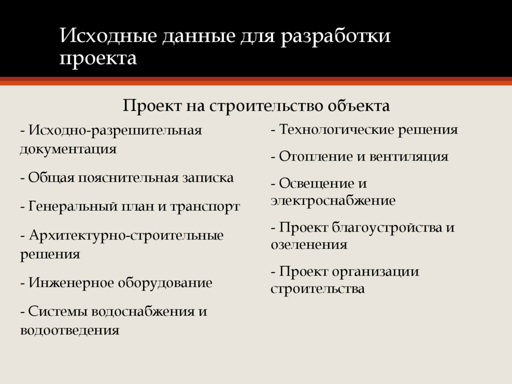 Первоначальный объект. Исходные данные. Исходные данные необходимые для разработки проекта. Исходные данные для разработки проекта организации строительства. Исходные данные для разработки ППТ.