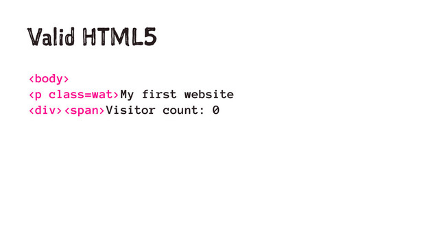 Valid HTML5

<p class="wat">My first website
</p><div><span>Visitor count: 0
</span></div>