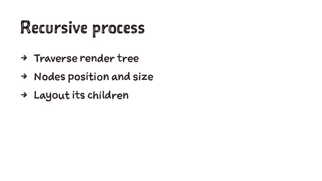Recursive process
4 Traverse render tree
4 Nodes position and size
4 Layout its children
