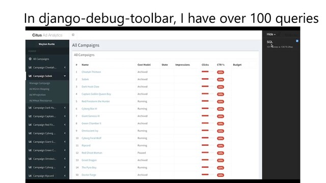 In django-debug-toolbar, I have over 100 queries
