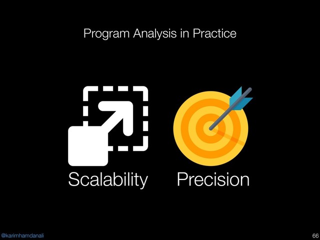 @karimhamdanali
Program Analysis in Practice
!66
Scalability Precision
