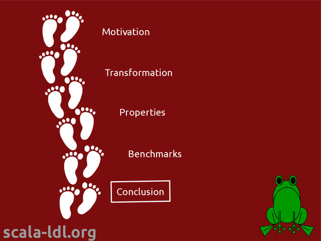 scala-ldl.org
Motivation
Transformation
Conclusion
Properties
Benchmarks
