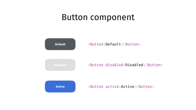 Button component
Default
Active
Disabled
Default 
Disabled 
Active 
