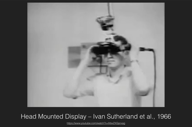 Head Mounted Display – Ivan Sutherland et al., 1966
https://www.youtube.com/watch?v=NtwZXGprxag
