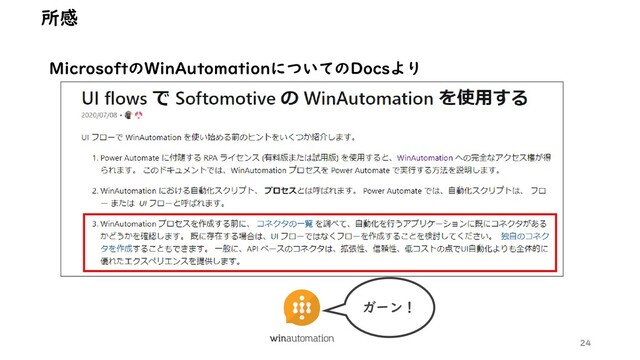 MicrosoftのWinAutomationについてのDocsより
24
所感
ガーン！
