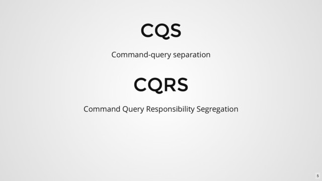 CQS
CQS
CQRS
CQRS
Command-query separation
Command Query Responsibility Segregation
5
