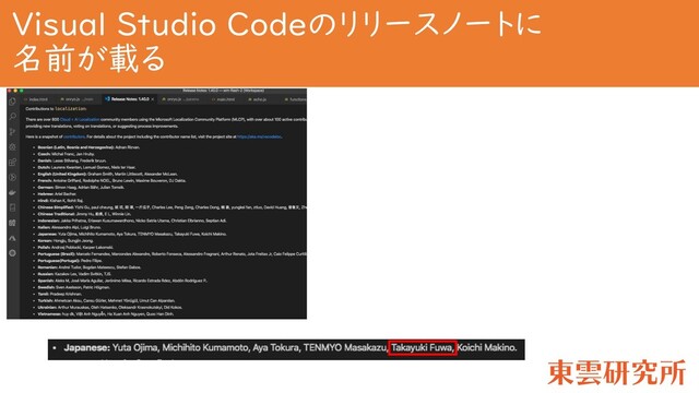 Visual Studio Codeのリリースノートに
名前が載る
