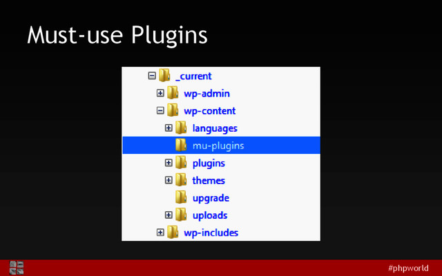 #phpworld
Must-use Plugins
