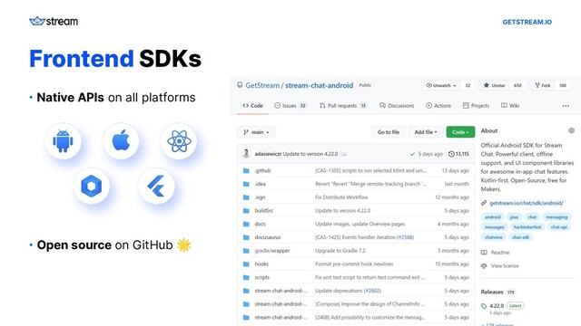 GETSTREAM.IO
Frontend SDKs
• Native APIs on all platforms
• Open source on GitHub 🌟
