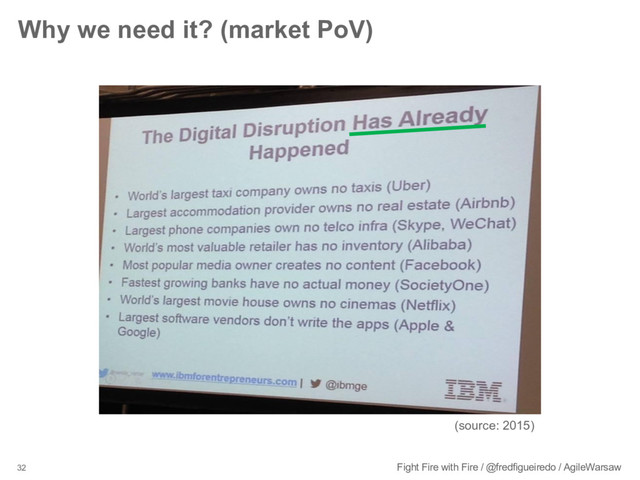 32 Fight Fire with Fire / @fredfigueiredo / AgileWarsaw
Why we need it? (market PoV)
(source: 2015)
