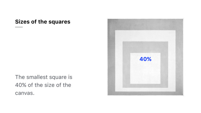 Sizes of the squares
The smallest square is
40% of the size of the
canvas.
40%
