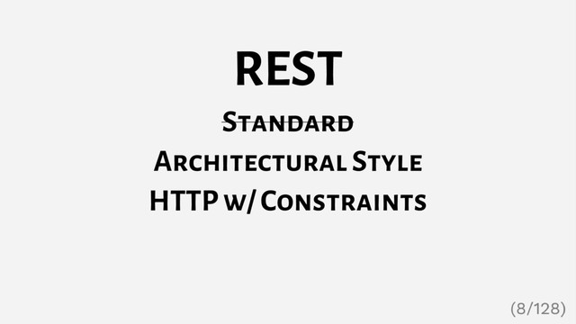 REST
Standard
Architectural Style
HTTP w/ Constraints
