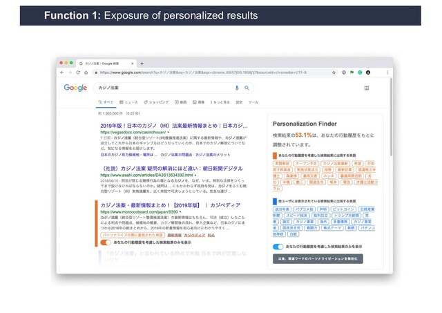 Function 1: Exposure of personalized results
