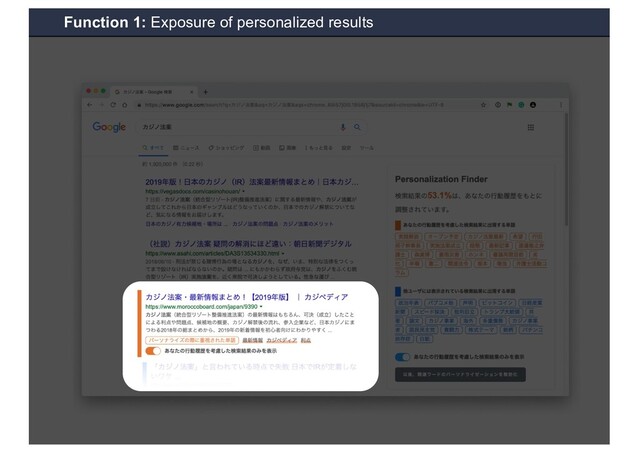 Function 1: Exposure of personalized results
