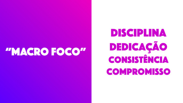 “MACRO foco”
disciplina
DEDICAÇÃO
Consistência
compromisso
