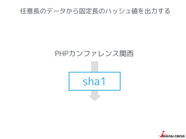 任意長のデータから固定長のハッシュ値を出力する
PHPカンファレンス関西
sha1
