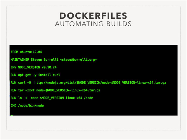 DOCKERFILES
AUTOMATING BUILDS
