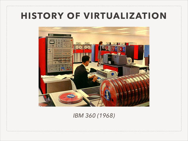 HISTORY OF VIRTUALIZATION
IBM 360 (1968)
